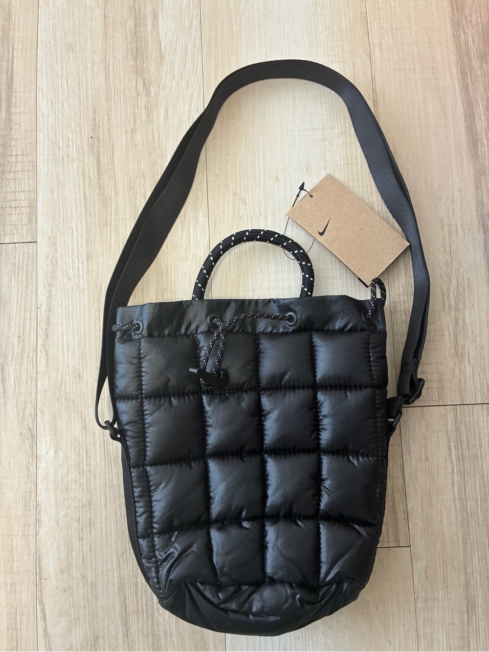 Nike Black Quilted Puffer Tote with Rope Top Handle